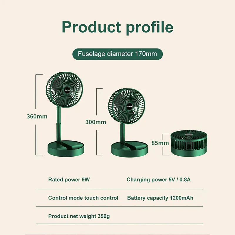 Foldable Telescopic Rechargeable Fan
