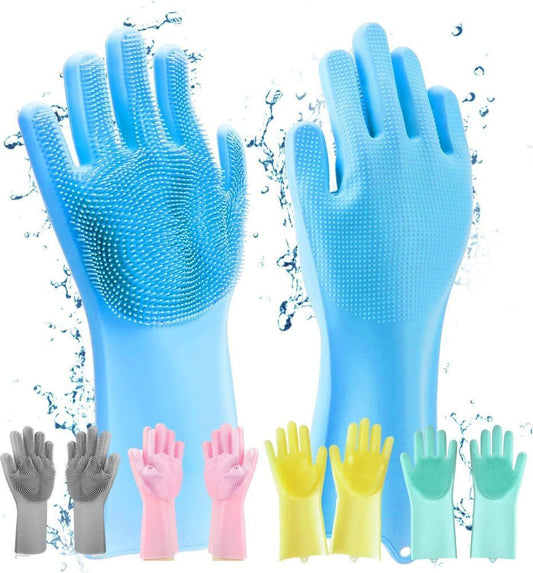 Silicone Washing Full Finger Gloves For Home (Random Colors)