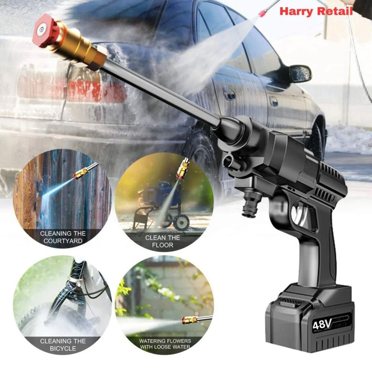 Car Wash Spray Gun | 48V High Pressure Lithium Battery | Wireless Foam Jet Washer
